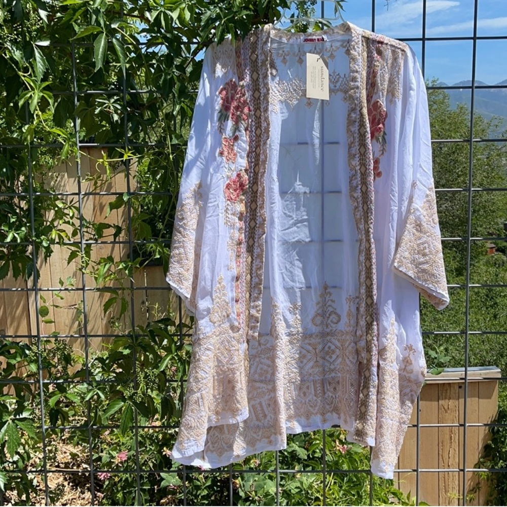 NWT Johnny Was Helena Embroidered Kimono Beach & Pool Coverup Cool Cupra M - Picture 4 of 9